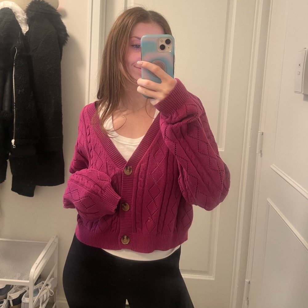 Abound Cropped Knit Cardigan Sweater, size XL